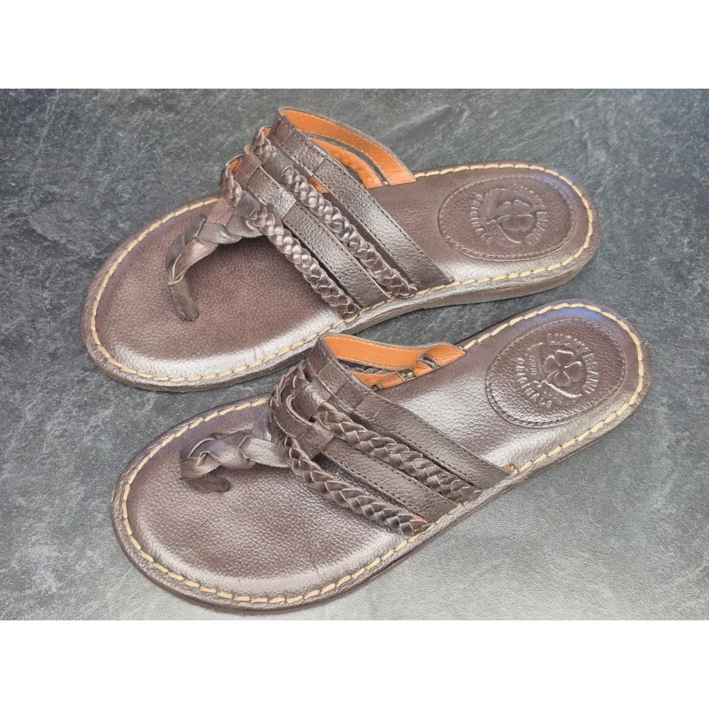 Lucky Brand 8.5M Women's Brown Braided Leather Thong Sandals Boho Festival Flat